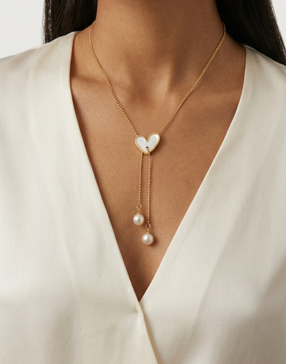 charmed heart and pearl lariat necklace