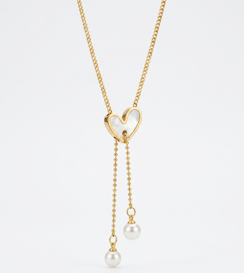 charmed heart and pearl lariat necklace