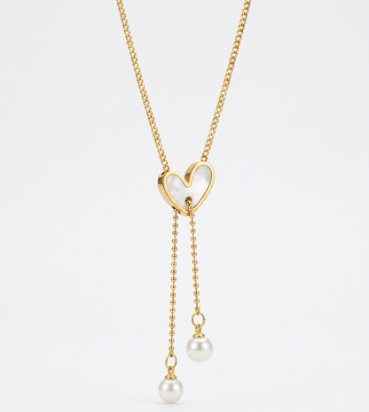 charmed heart and pearl lariat necklace