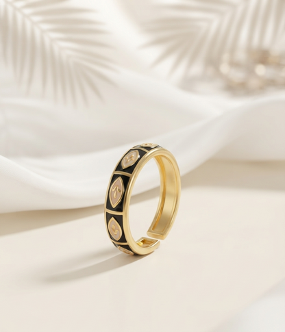 Black white enamel ring
