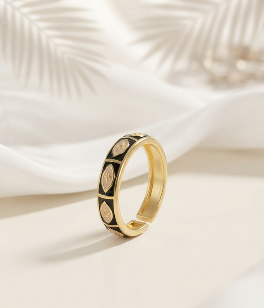 Black white enamel ring