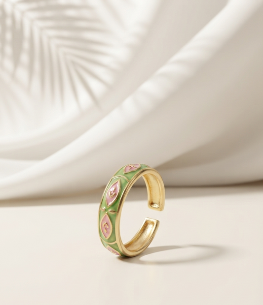 green pink enamel ring