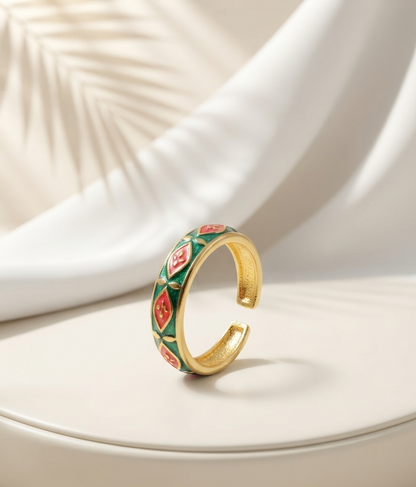green red enamel ring