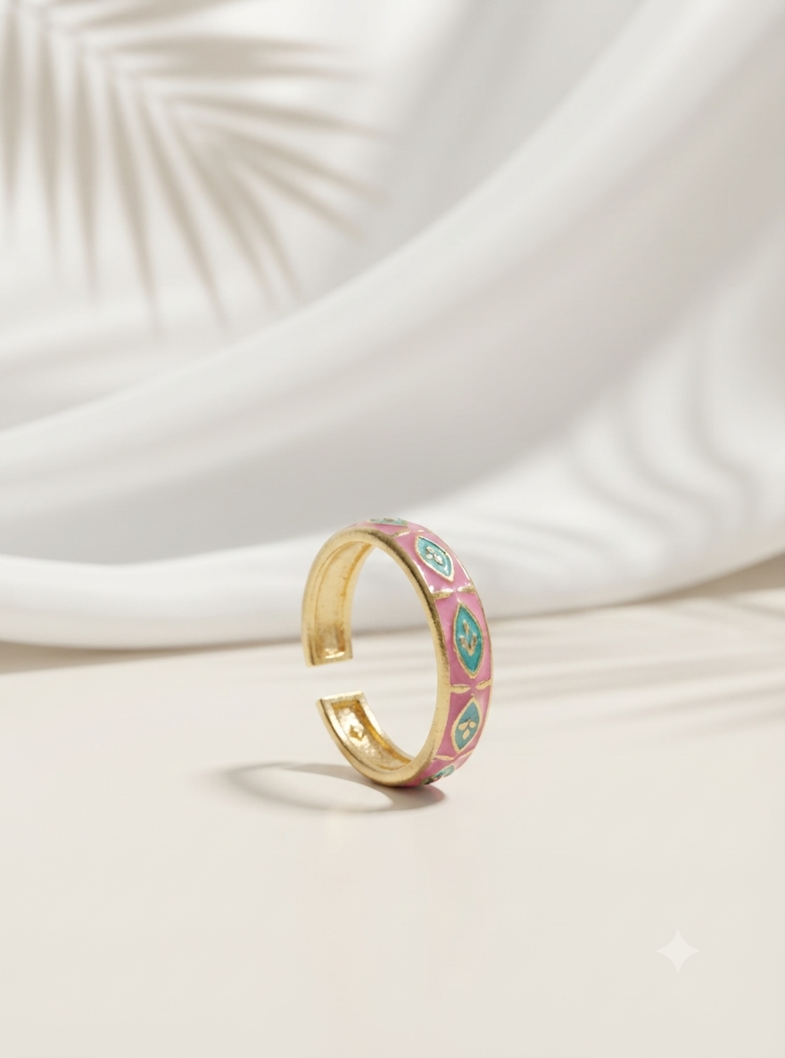 pink blue enamel ring