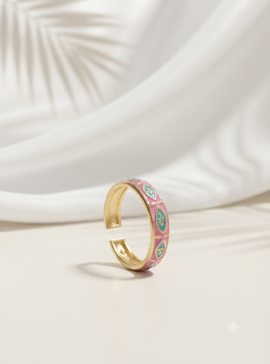 pink blue enamel ring