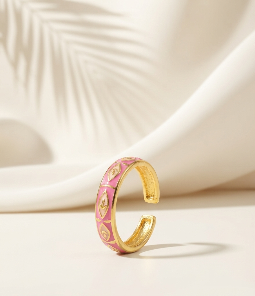 pink white enamel ring