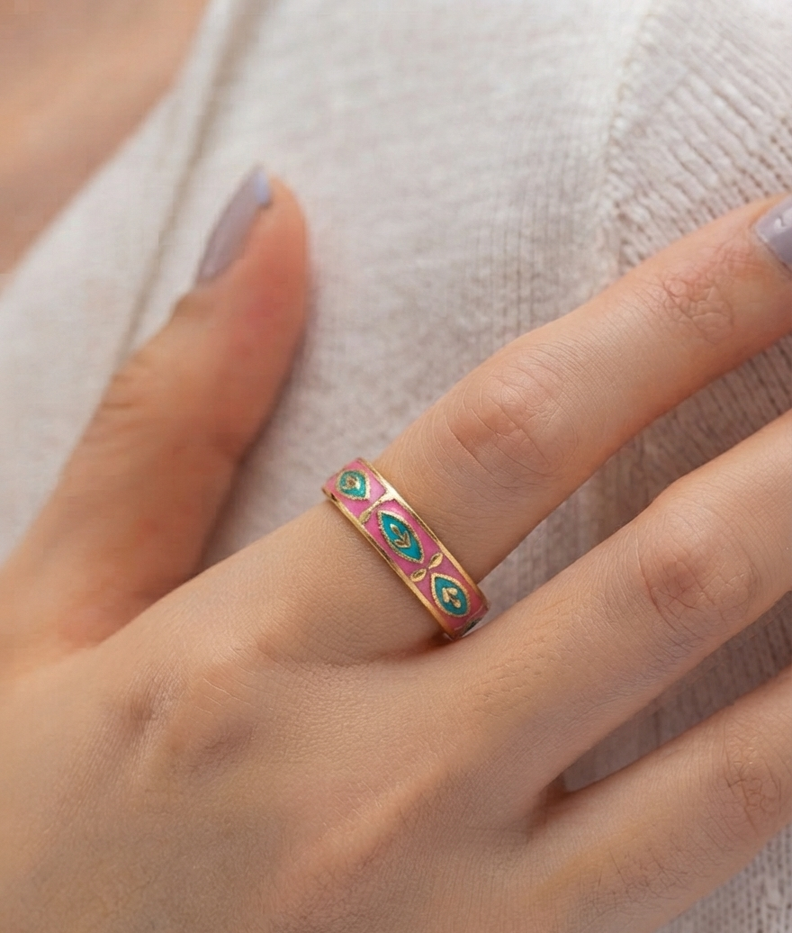 pink blue enamel ring
