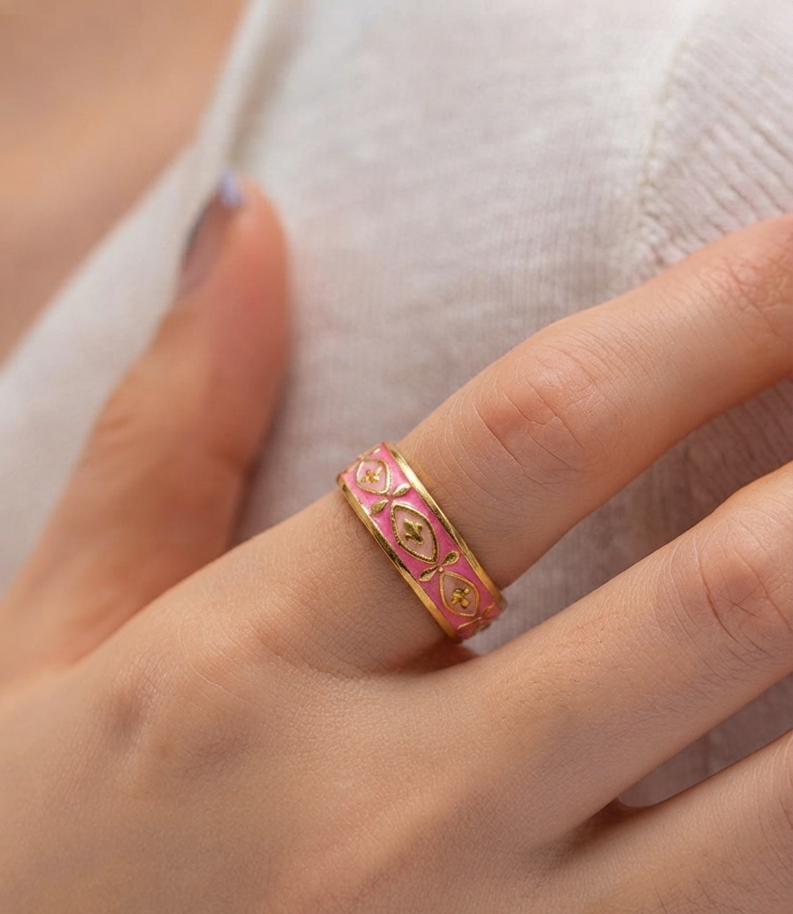 pink white enamel ring