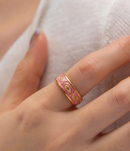 pink white enamel ring