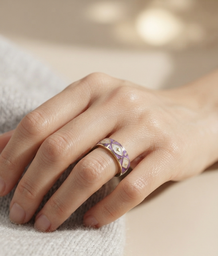 purple white enamel ring