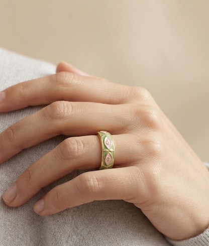 green pink enamel ring