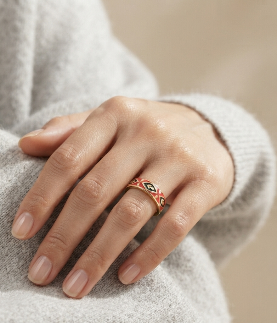 red black enamel ring