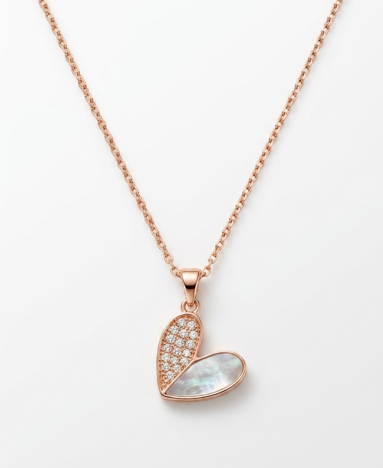 rosegold double design heart necklace