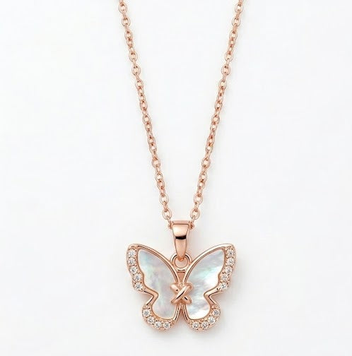 rose gold stone butterfly necklace