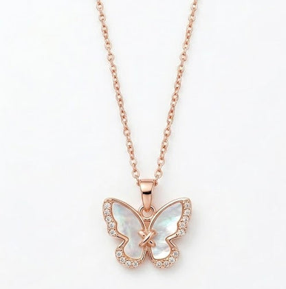 rose gold stone butterfly necklace