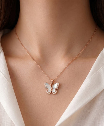 rose gold stone butterfly necklace