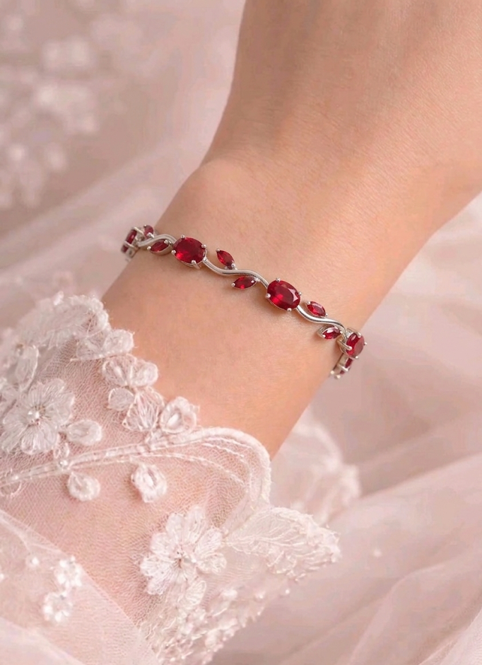 tulip bracelet (red silver )