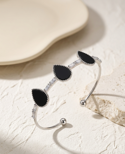 triple black drop bracelet (silver)