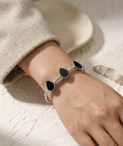 triple black drop bracelet (silver)