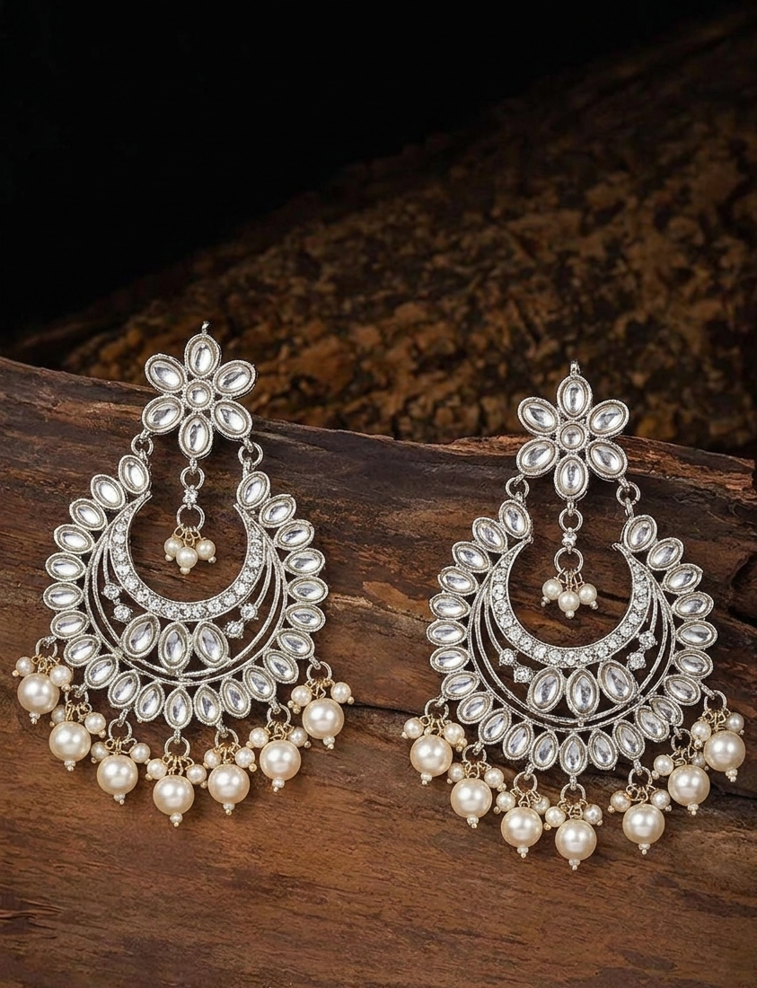 Silver Pearl Chandbali