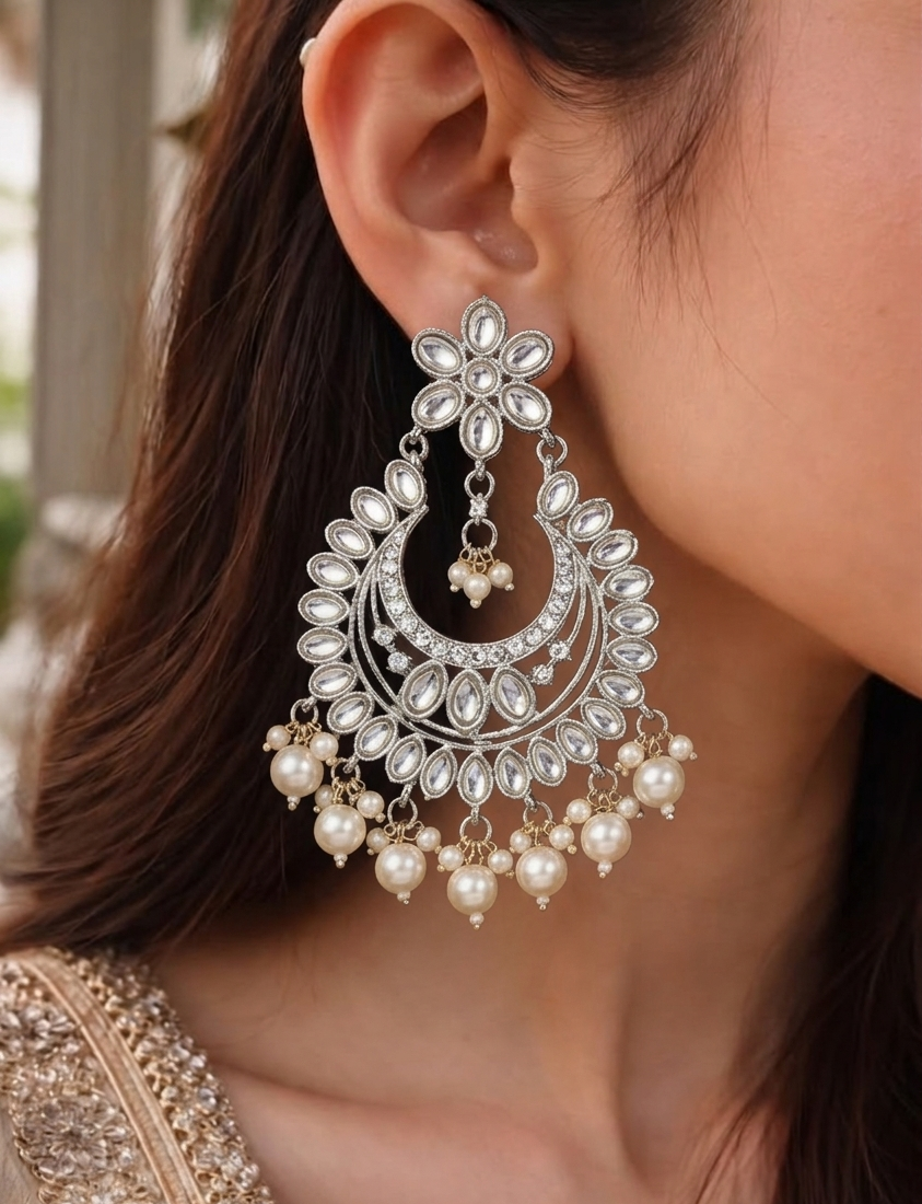 Silver Pearl Chandbali