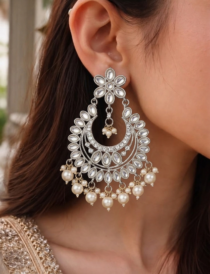 Silver Pearl Chandbali
