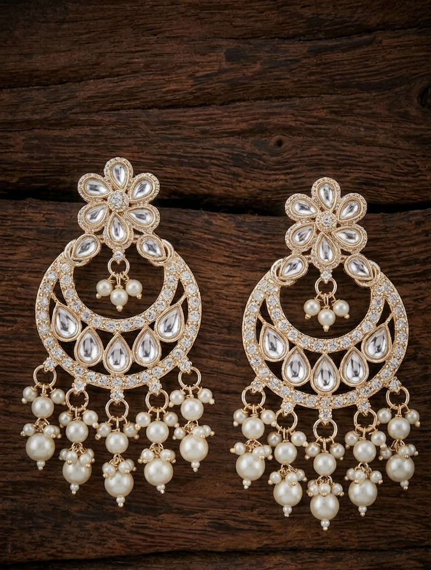 The Maharaja Floral Pearl Chandbalis