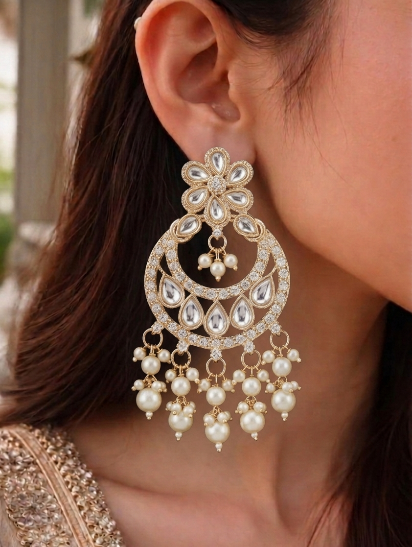 The Maharaja Floral Pearl Chandbalis