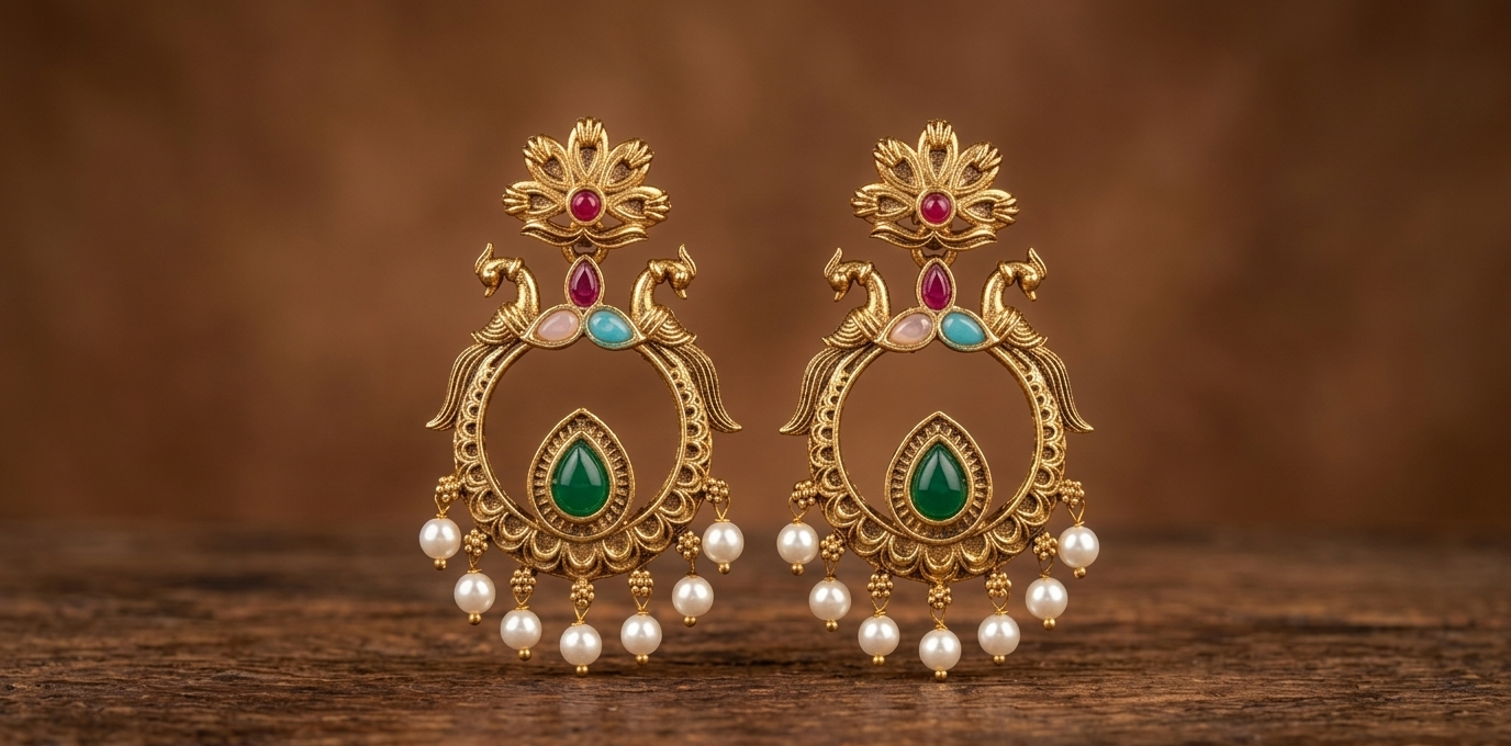 mayura mudra drops earings