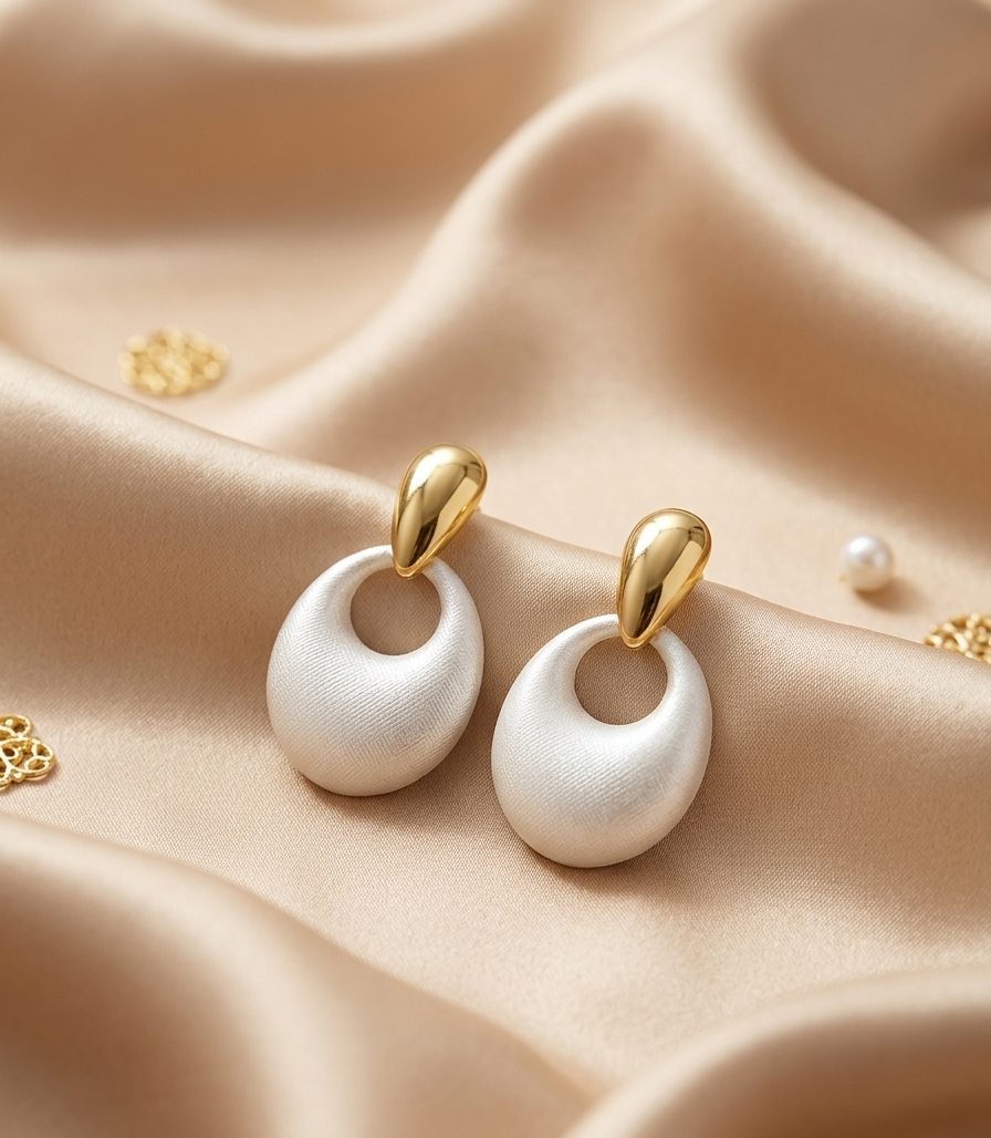 Gold & Matte Ivory Drop Earrings