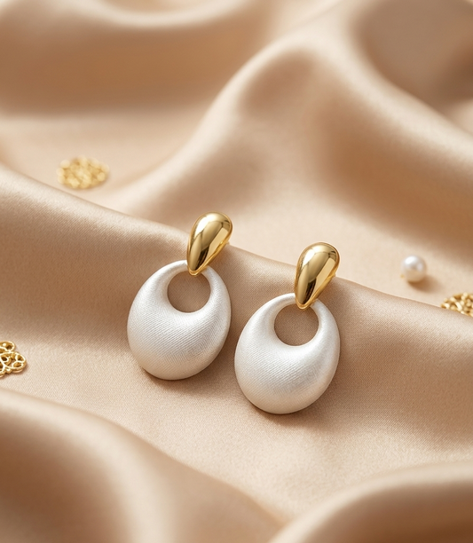 Gold & Matte Ivory Drop Earrings