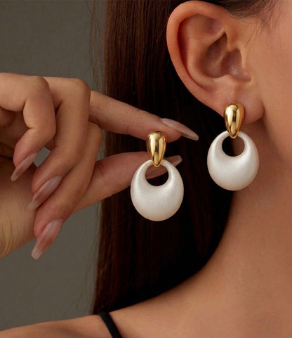 Gold & Matte Ivory Drop Earrings