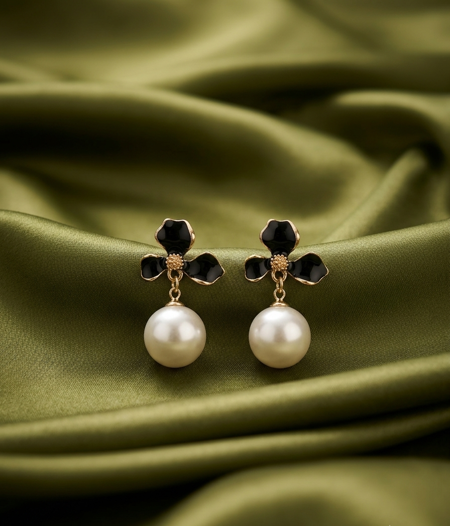 enamel blossom & pearl drop earing
