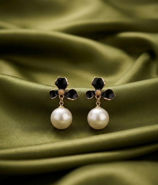 enamel blossom & pearl drop earing