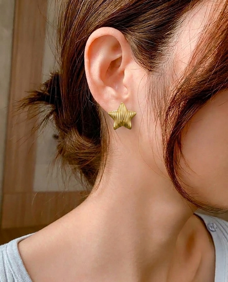 Golden Texture Star Earrings