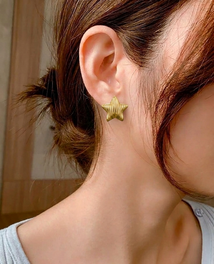 Golden Texture Star Earrings