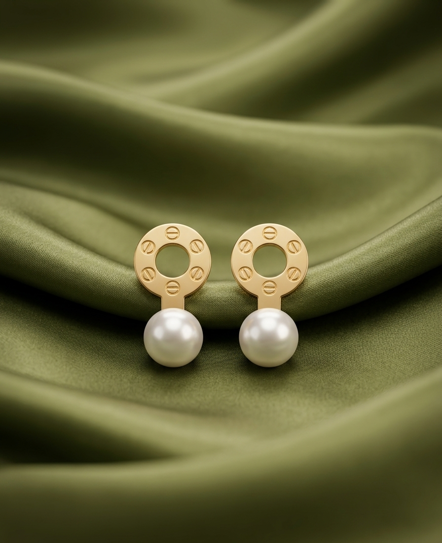 Golden Orbit Pearl Earrings