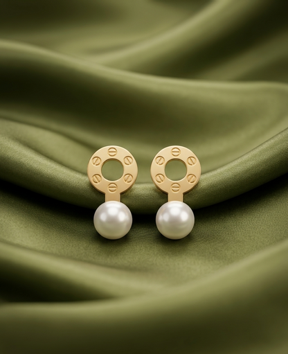 Golden Orbit Pearl Earrings