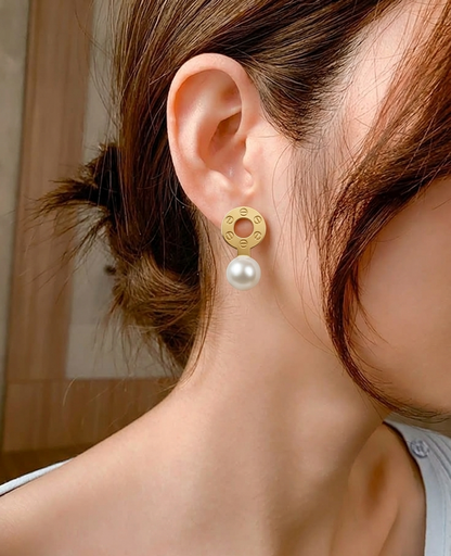 Golden Orbit Pearl Earrings