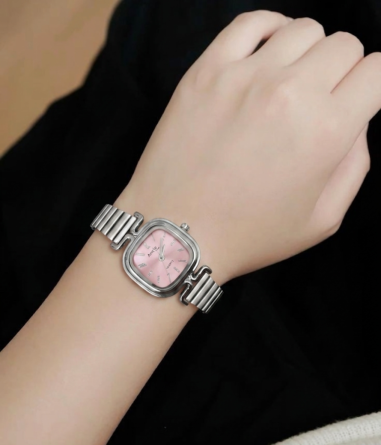 vintage watch pink dial silver