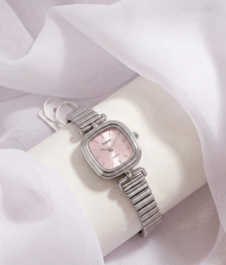 vintage watch pink dial silver