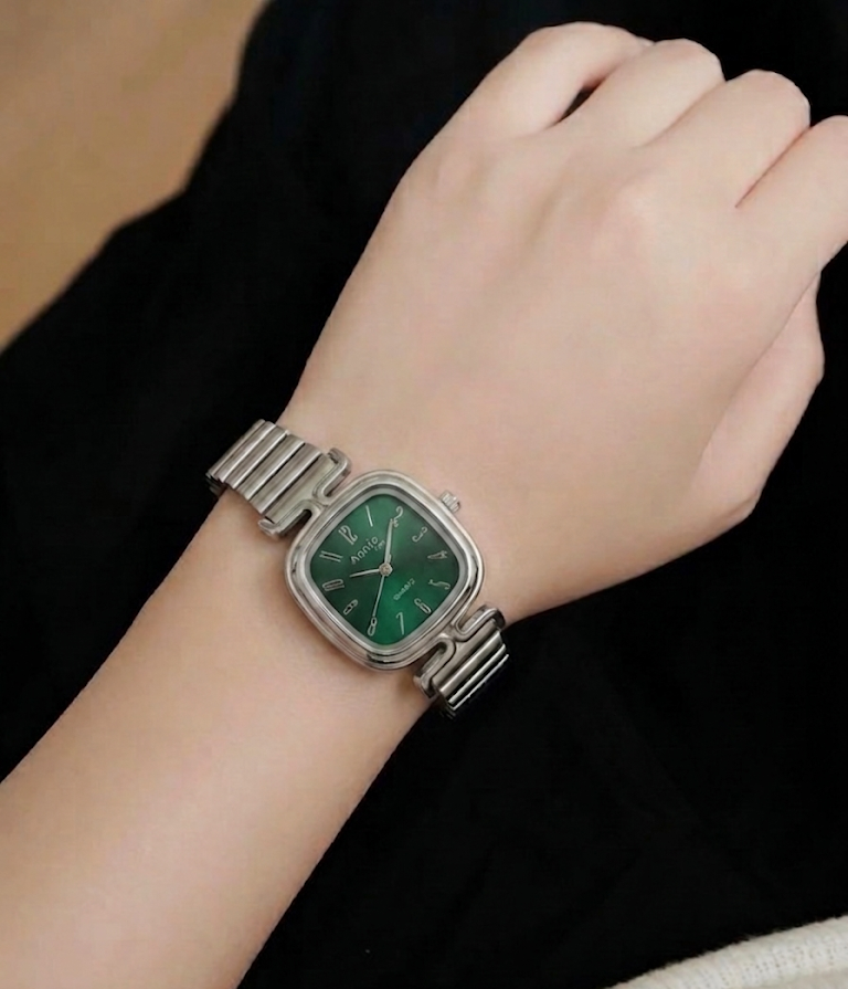 vintage watch green dial silver