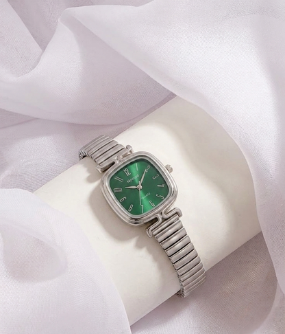vintage watch green dial silver