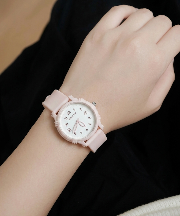 pink silicon belt watch