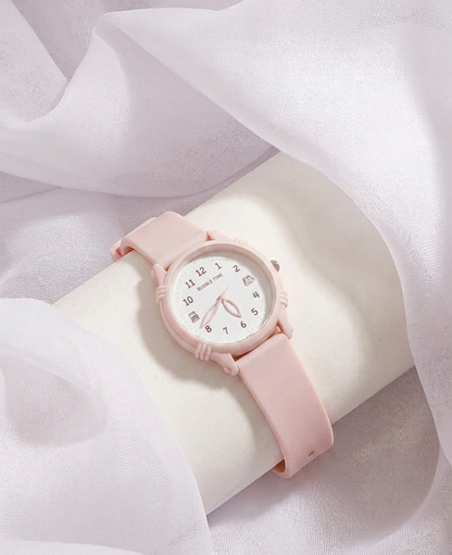pink silicon belt watch