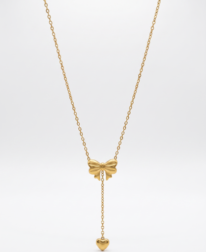 heart drop bow necklace