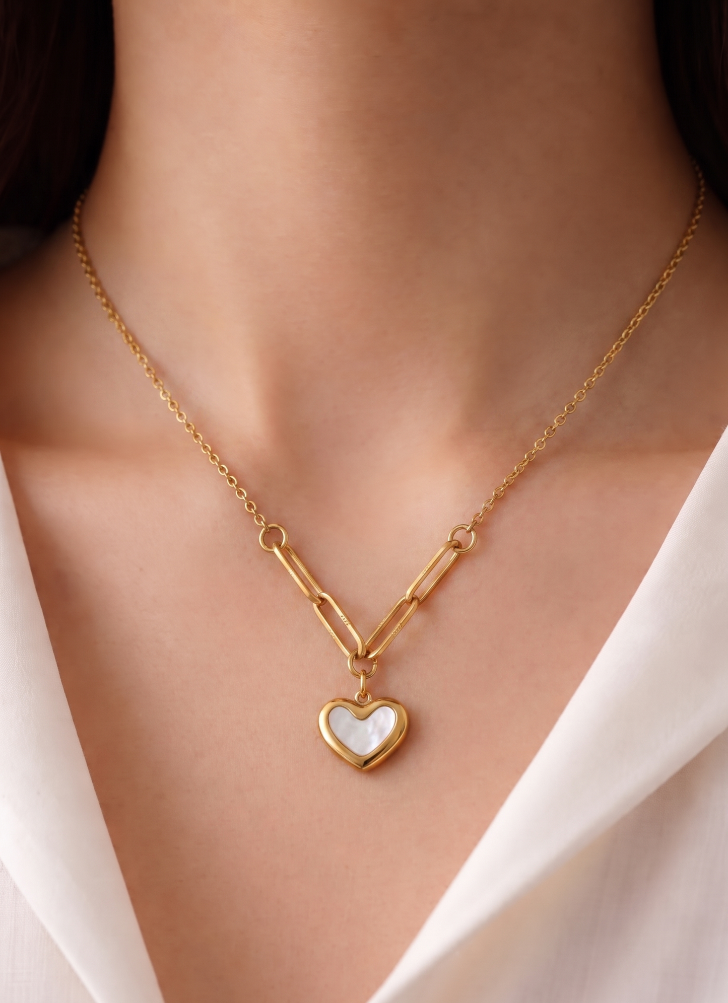 white heart paper clip chain necklace
