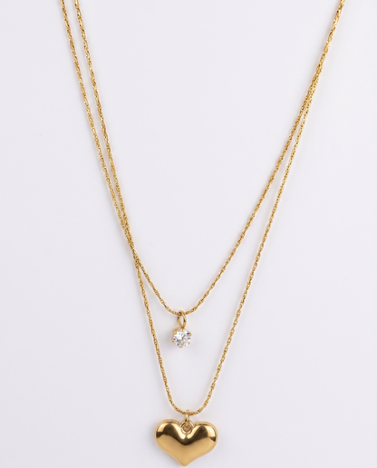 crystal heart double layer necklace