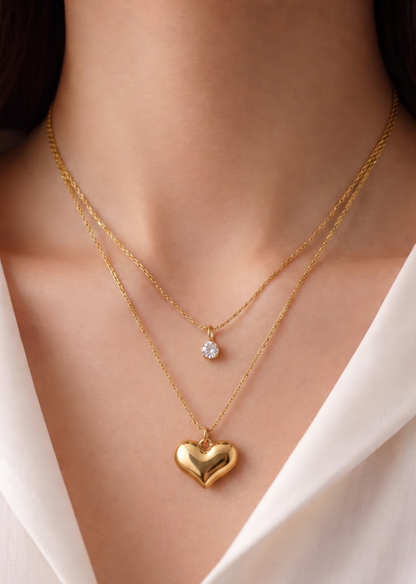 crystal heart double layer necklace