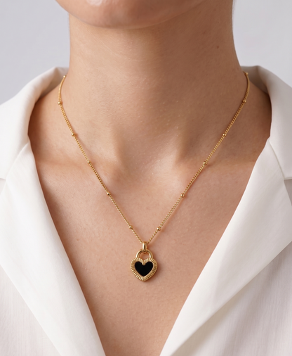 reversible colour heart lock necklace